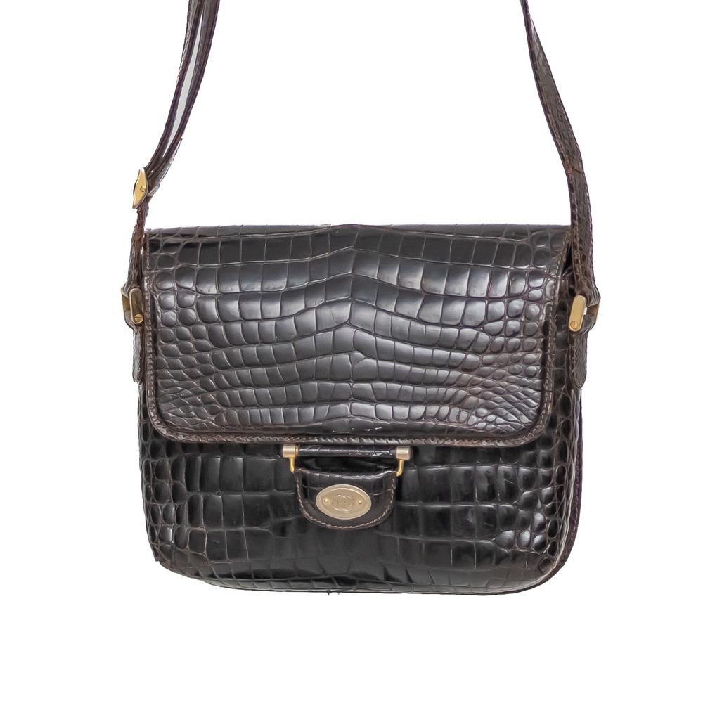 Vintage Gucci Genuine Crocodile Leather‎ Brown Shoulder Bag